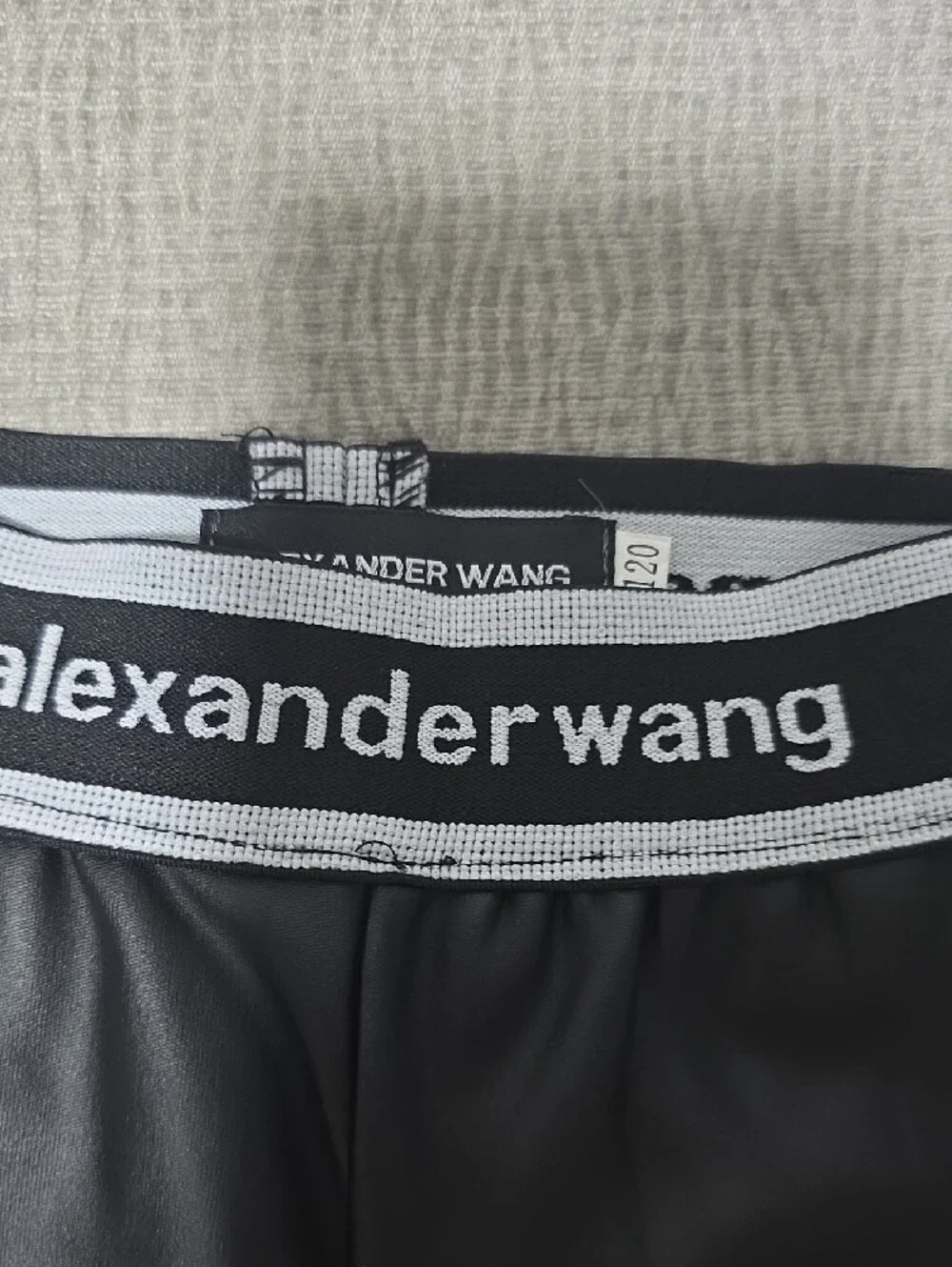 Kids Black Faux Leather Logo Waist Leggings
